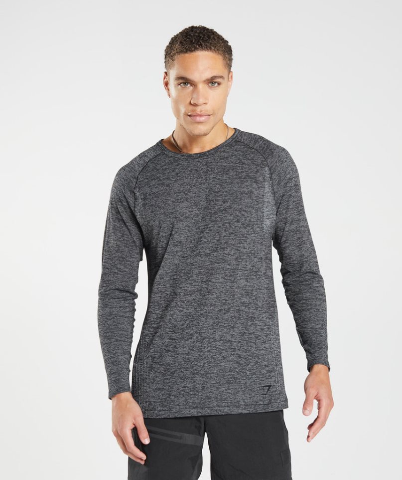 Men\'s Gymshark Retake Seamless Long Sleeve T-Shirts Dark Grey | NZ 6QWPDG